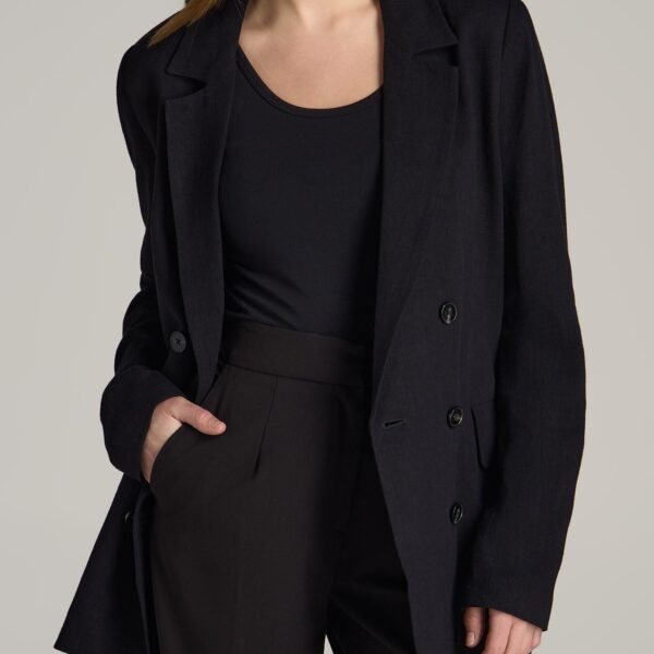 Linen Blend Tie Back Blazer For Tall Women in Black