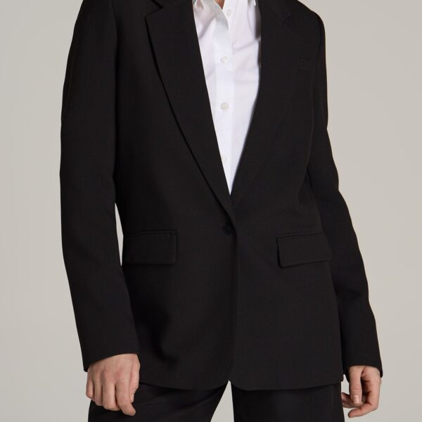 Boyfriend Fit Single-Button Blazer for Tall Women in Black