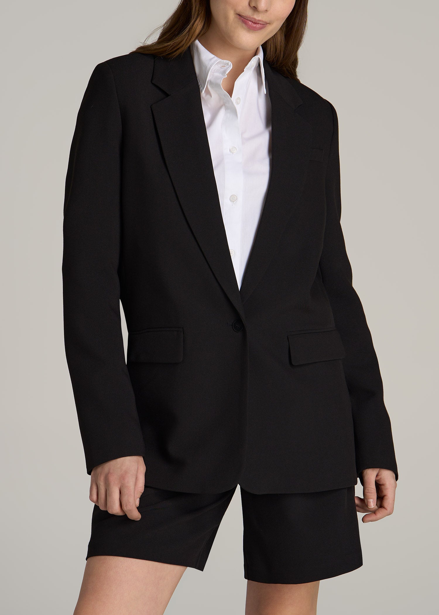 American-Tall-Women-Relaxed-Single-Button-Blazer-Blackfront