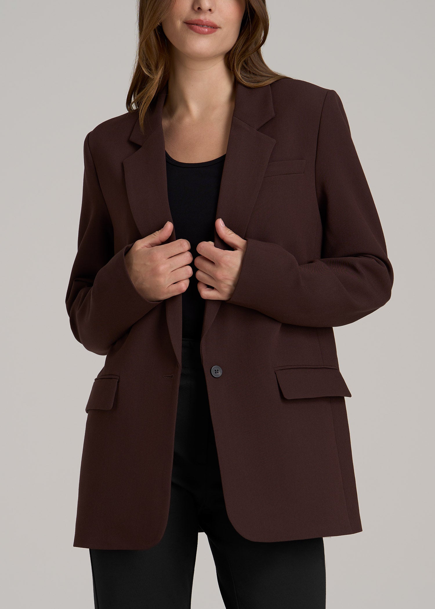 American-Tall-Women-Relaxed-Single-Button-Blazer-Chestnut-Front