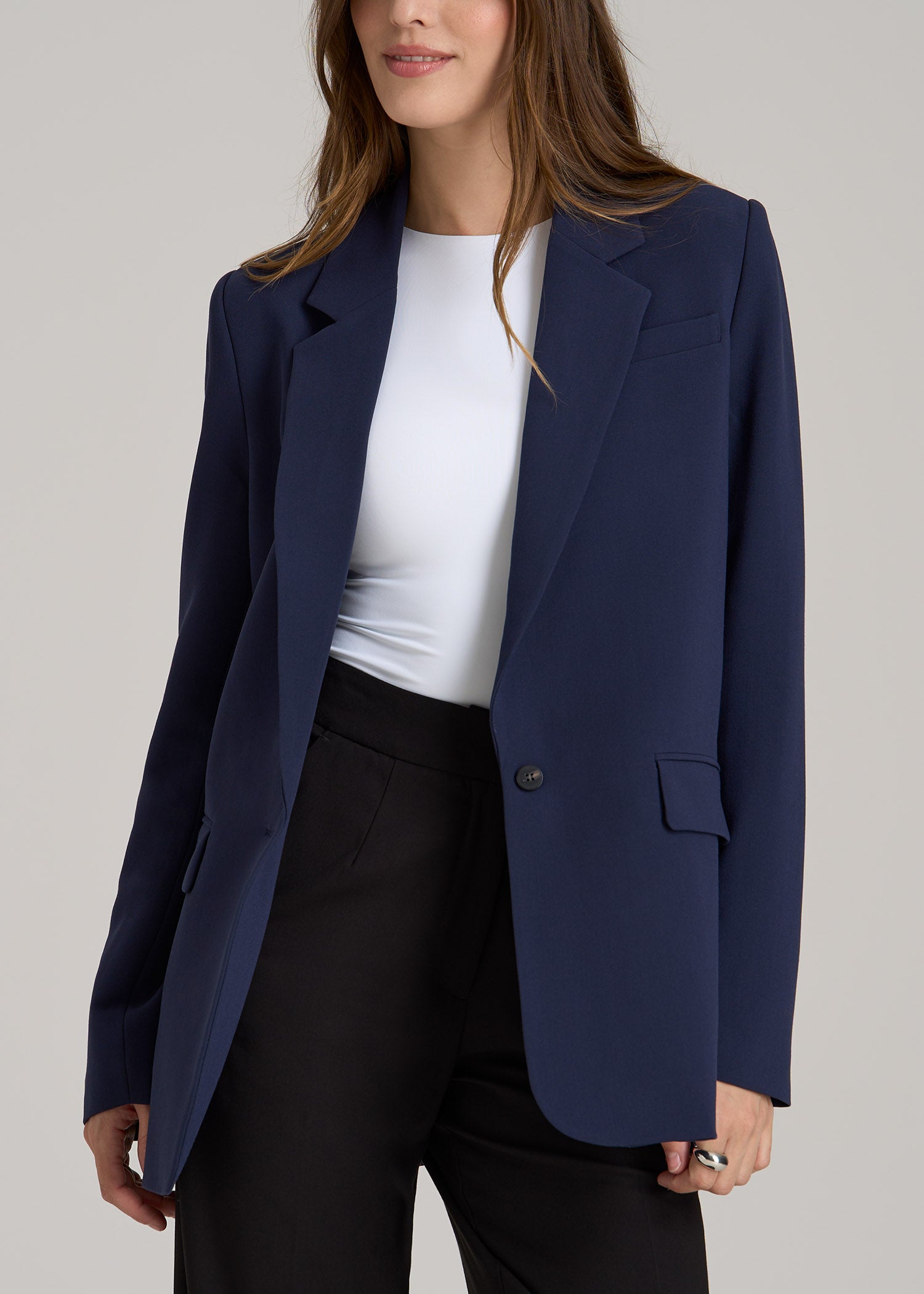 American-Tall-Women-Relaxed-Single-Button-Blazer-Navy-Front