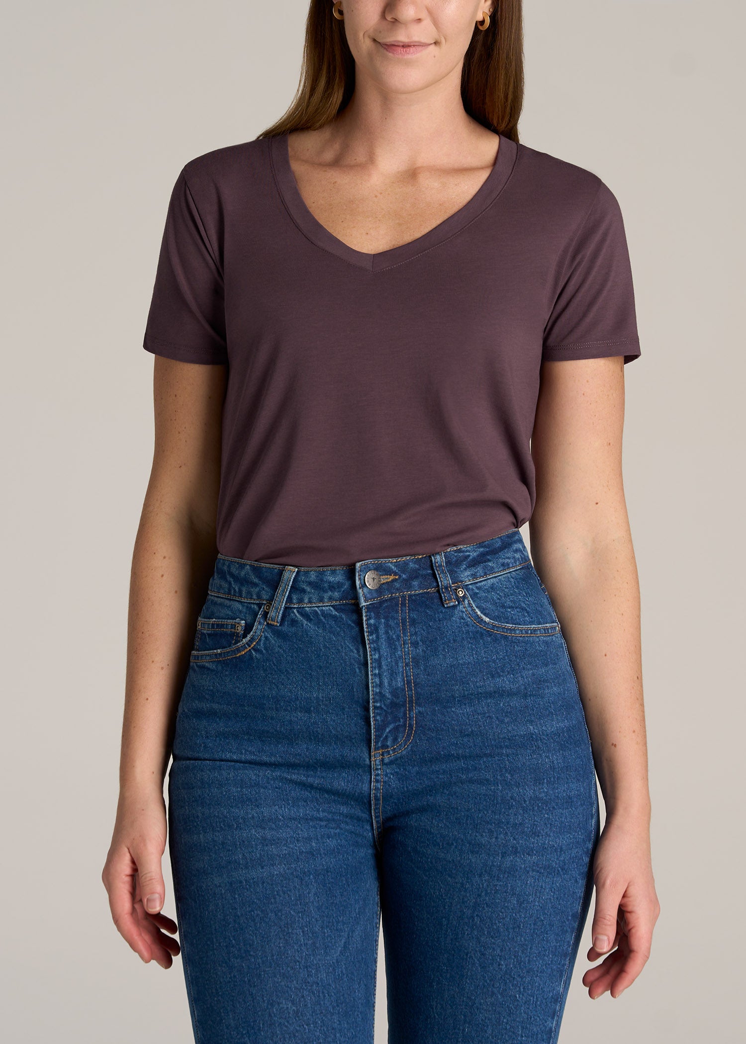 American-Tall-Women-Scoop-V-Neck-Tee-Merlot-front
