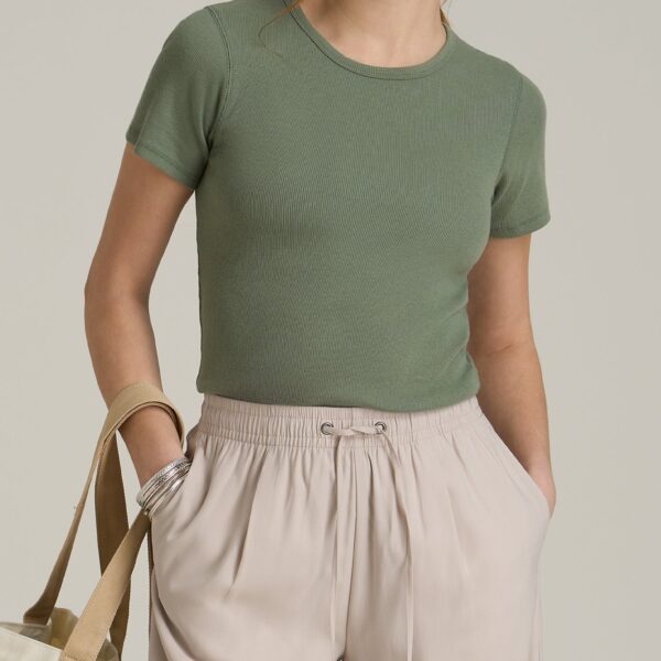 Short Sleeve Crew Neck Ribbed T-Shirt for Tall Women in Dark Seagrass
