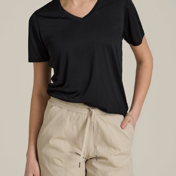 Short Sleeve Active V Neck T-Shirt for Tall Women in Black
