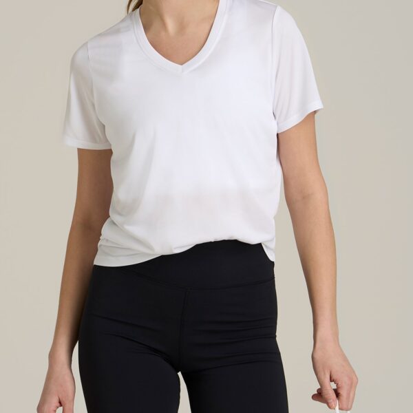 Short Sleeve Active V Neck T-Shirt for Tall Women in Optic White