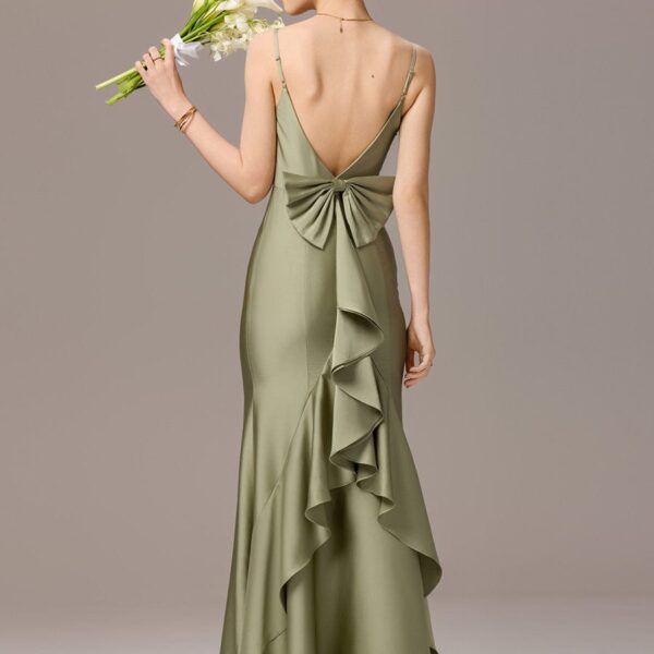 Mermaid Bow Stretch Satin Maxi Bridesmaid Dress