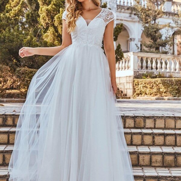 Elegant Cap Sleeves Casual Applique Outdoor Wedding Dress