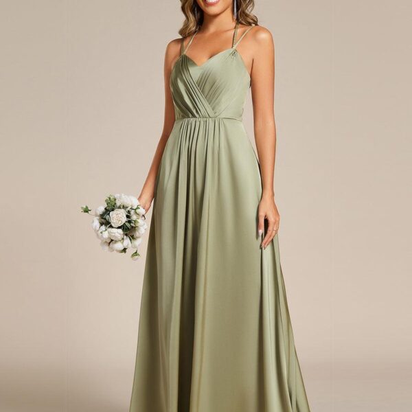 Sleeveless Backless Lace-Up  A-Line Satin Bridesmaid Dress